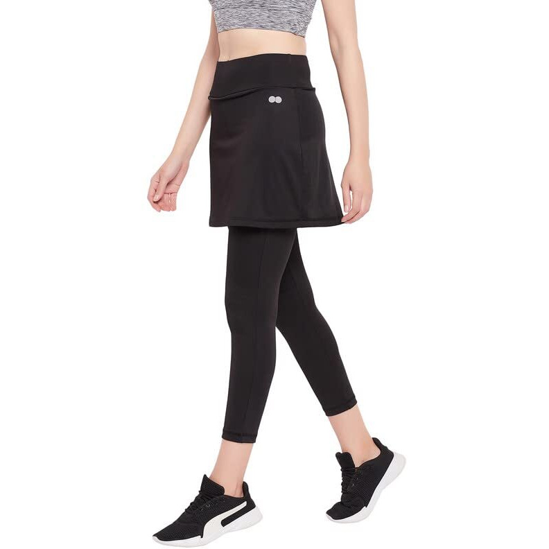 Clovia Women's Snug-Fit High Rise Active Skirt With Attached Tights (Ab0117P13_Black_Xl)