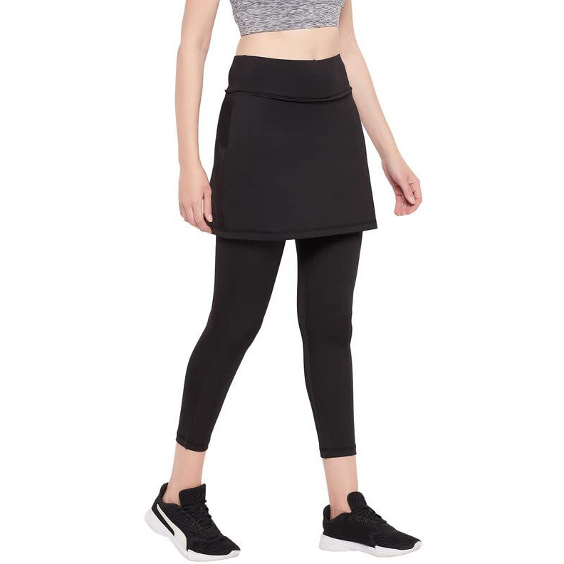 Clovia Women's Snug-Fit High Rise Active Skirt With Attached Tights (Ab0117P13_Black_Xl)