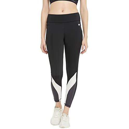 Clovia Women's Snug Fit High Rise Active Tights With Contrast Panels (Ab0106P13_Black_Xl)