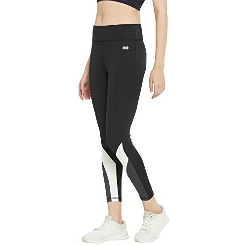 Clovia Women's Snug Fit High Rise Active Tights With Contrast Panels (Ab0106P13_Black_Xl)