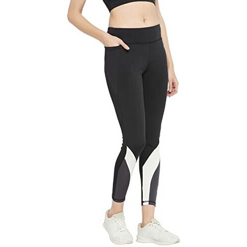 Clovia Women's Snug Fit High Rise Active Tights With Contrast Panels (Ab0106P13_Black_Xl)