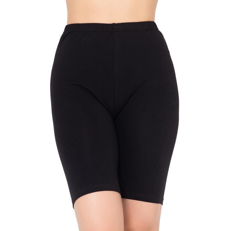 Clovia Women's Cotton Spandex Medium Waist Outer Elastic Cycling Shorts (Pn5041G13_Black_L)