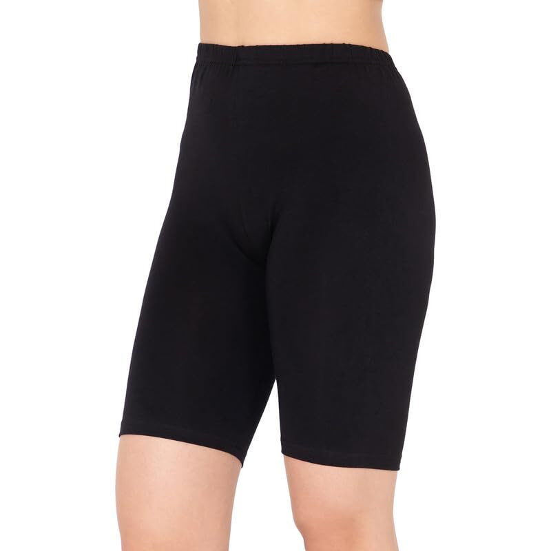 Clovia Women's Cotton Spandex Medium Waist Outer Elastic Cycling Shorts (Pn5041G13_Black_L)