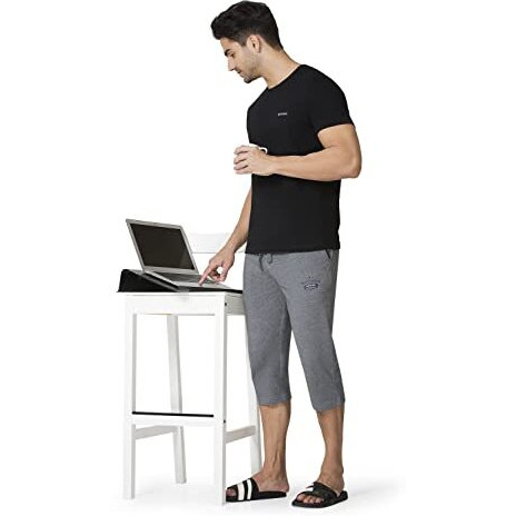 Van Heusen Men Classic Capri Shorts - 100% Combed Cotton - Drawstring Waist, Functional Pockets_57002_Mid Grey Melange_Medium