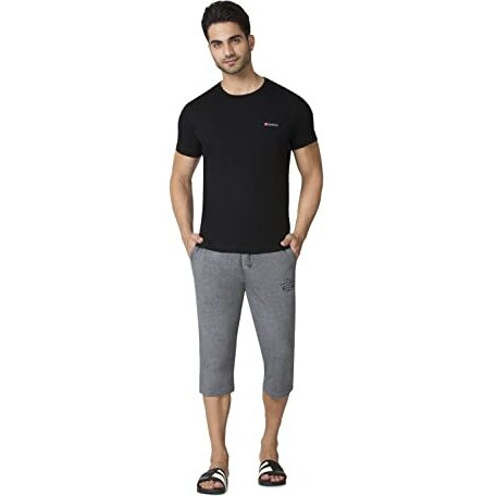 Van Heusen Men Classic Capri Shorts - 100% Combed Cotton - Drawstring Waist, Functional Pockets_57002_Mid Grey Melange_Medium