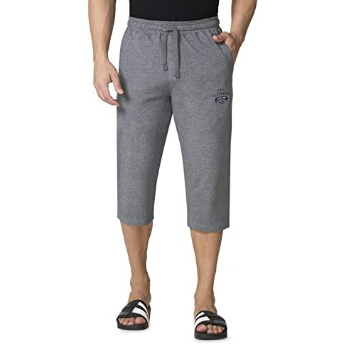 Van Heusen Men Classic Capri Shorts - 100% Combed Cotton - Drawstring Waist, Functional Pockets_57002_Mid Grey Melange_Medium