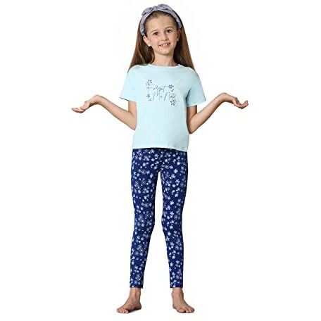 Van Heusen Girls Leggings - Power Plus Cotton Spandex - Power Plus, Allover Print, Super Soft_56302_Blue Bloom Aop_11-12 Years
