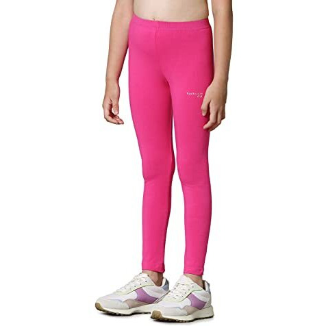 Van Heusen Girls Mid Rise Leggings - Power Plus Cotton Spandex - Power Plus, Super Soft, Stretchable_56301_Pink Yarrow_11-12 Years