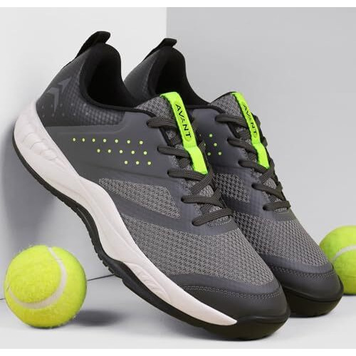Avant Men's Rallyknit Tennis Shoes-Non Marking, Anti Skid Shoes With Rubber Outsoles,Lightweight, Ideal For Outdoor Sports Tennis Badminton, Volleyball (Avmsh211Cl01Uk9_Uk 9_Grey)