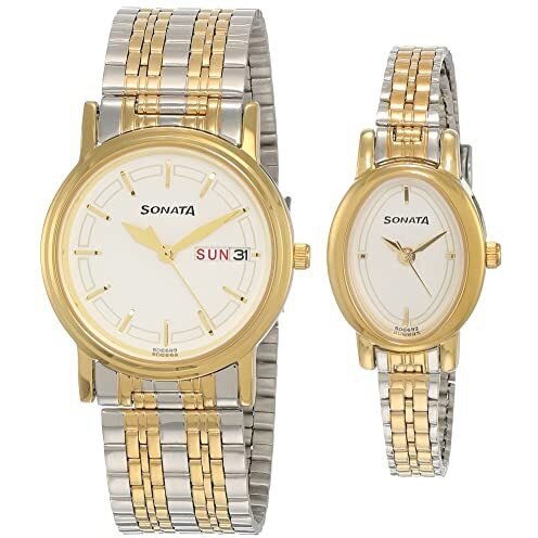 Sonata Quartz Analog White Dial Stainless Steel Strap Watch For Couple-Ns11418100Bm01P