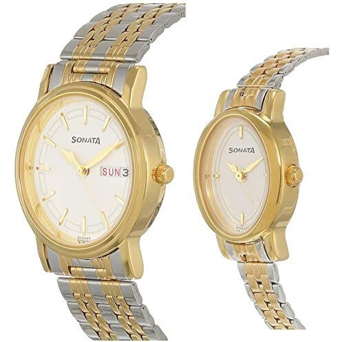 Sonata Quartz Analog White Dial Stainless Steel Strap Watch For Couple-Ns11418100Bm01P