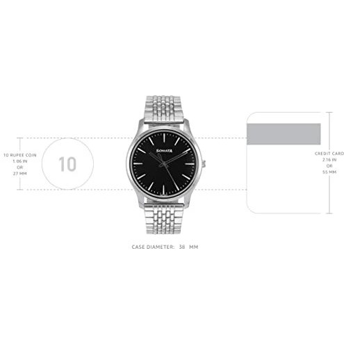 Sonata Quartz Analog Black Dial Stainless Steel Strap Watch For Men-Ns77082Sm01