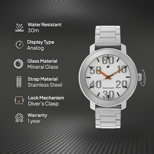 Fastrack Men Quartz Analog White Dial Stainless Steel Strap Watch For Guys-Nr3121Sm01/Nt3121Sm01