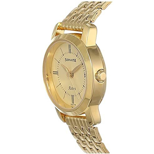 Sonata Quartz Analog Champagne Dial Stainless Steel Strap Watch For Women-Ns87018Ym01/Nt87018Ym01
