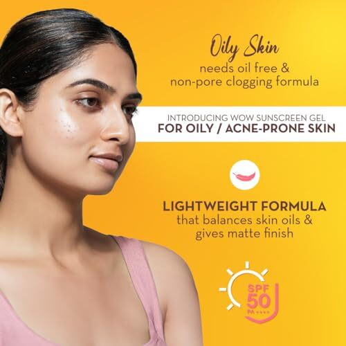 Wow Skin Science Sunscreen Gel For Oily & Acne-Prone Skin | Spf 50 Pa++++ | Blocks Uv Rays | Balances Oil & Excess Sebum | Lightweight | Quick Absorbing | No White Cast | Uva & Uvb Protection | 50 Ml
