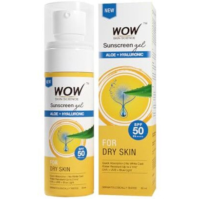 Wow Skin Science Sunscreen Gel For Dry Skin | Spf 50 Pa++++ | With Aloe Vera & Hyaluronic | Hydrates Skin | Lightweight | Quick Absorbing | No White Cast | Uva & Uvb Protection | 50 Ml