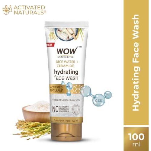Wow Skin Science Rice Water & Ceramide Hydrating Face Wash | Brightens Skin | Tightens Pores | Locks In Moisture | Reduces Fine Lines | Improves Skin Elasticity | 100Ml