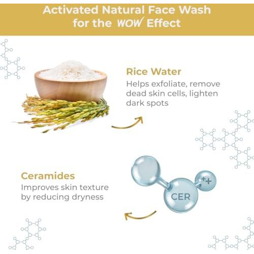 Wow Skin Science Rice Water & Ceramide Hydrating Face Wash | Brightens Skin | Tightens Pores | Locks In Moisture | Reduces Fine Lines | Improves Skin Elasticity | 100Ml