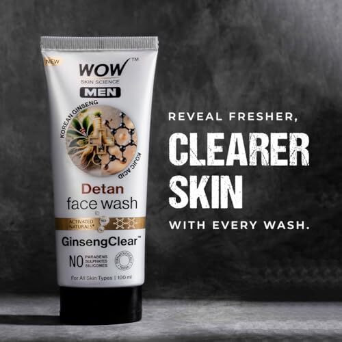 Wow Skin Science Men Korean Ginseng + Kojic Acid Detan Face Wash Gel | Reduces Tan & Dark Spots | Ginsengclear Technology | Gentle Exfoliation | No Sulphates, Parabens Or Silicones | 100Ml