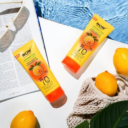 Wow Skin Science Japanese Yuzu + Vitamin C With 5 Ceramides Dewy Bright Sunscreen Gel | Spf 70 Pa++++ 500X Vitamin C | Quick Absorption | No White Cast | Water Resistant | Uva + Uvb Protection | 80Ml