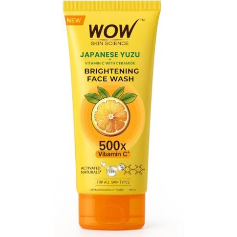 Wow Skin Science Japanese Yuzu + Vitamin C With Ceramide Brightening Face Wash | 500X Vitamin C | For Strengthened Glowing Skin | Paraben-Free Gentle Cleanser With Orange Peel & Camu Camu | 100Ml