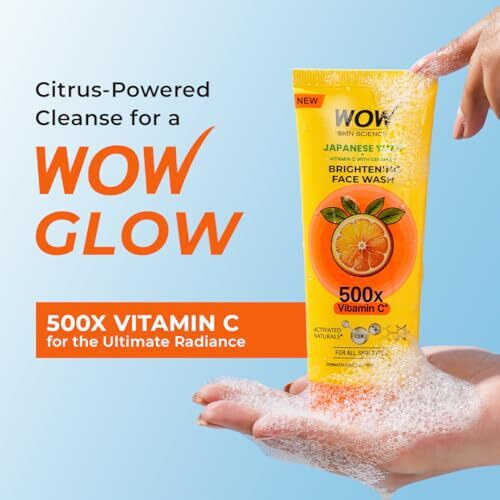 Wow Skin Science Japanese Yuzu + Vitamin C With Ceramide Brightening Face Wash | 500X Vitamin C | For Strengthened Glowing Skin | Paraben-Free Gentle Cleanser With Orange Peel & Camu Camu | 100Ml