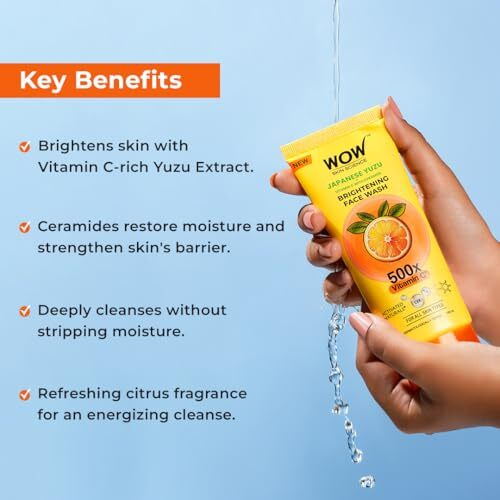 Wow Skin Science Japanese Yuzu + Vitamin C With Ceramide Brightening Face Wash | 500X Vitamin C | For Strengthened Glowing Skin | Paraben-Free Gentle Cleanser With Orange Peel & Camu Camu | 100Ml