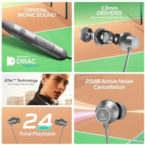 Boat Rockerz 280 Anc W/Crystal Bionic Sound Powered By Dirac Opteo, Active Noise Cancellation, 13Mm Drivers, Asap Charge, 24H Playback & Enx Tech In- Ear Bluetooth Neckband(Funky Grey)