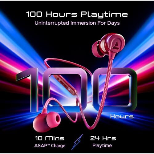 Boat Rockerz 255 Anc, 100Hrs Battery, Spatial Audio, 32Db Anc, Fast Charge(10Mins24Hrs), 3Mics Ai-Enx Tech, 13Mm Drivers, Bluetooth Neckband, Wireless With Mic Earphones (Magenta Pop)