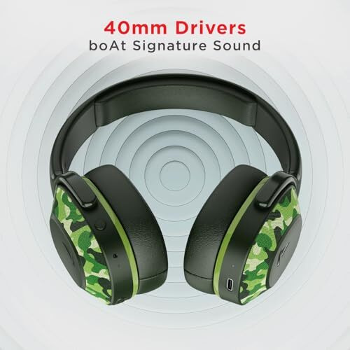 Boat Rockerz 425 Bluetooth Wireless On Ear Headphones Signature Sound, Enx Tech, Asap Charge, 25H Playtime, Bluetooth V5.2, Dual Pairing With Mic(Army Green)