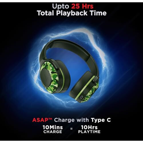 Boat Rockerz 425 Bluetooth Wireless On Ear Headphones Signature Sound, Enx Tech, Asap Charge, 25H Playtime, Bluetooth V5.2, Dual Pairing With Mic(Army Green)