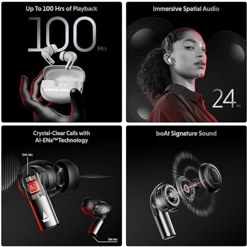 Boat Airdopes Ultra Pro, 100Hrs Battery, Dual Pairing, Spatial Audio, App Support, Fast Charge, 4Mics Enx, V5.3 Bluetooth Earbuds, Tws Ear Buds Wireless Earphones With Mic (Zinc White)