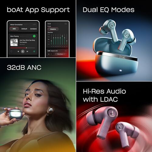 Boat Nirvana Ion Anc Pro, Hi-Res Audio Ldac,Anc(~32Db), 120Hrs Battery, App Support, Fast Charge, V5.3 Bluetooth Tws In Ear Earbuds Wireless Earphones With Mic (Blazing Comet)