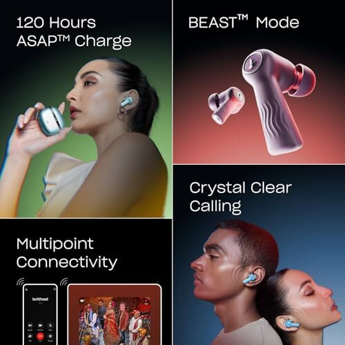 Boat Nirvana Ion Anc Pro, Hi-Res Audio Ldac,Anc(~32Db), 120Hrs Battery, App Support, Fast Charge, V5.3 Bluetooth Tws In Ear Earbuds Wireless Earphones With Mic (Blazing Comet)