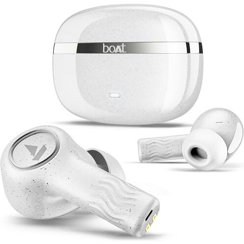 Boat Nirvana Iris Truly Wireless In Ear Ear Buds W/Up To 32 Db Active Noise Cancellation,120 Hrs Playback,Crystal Bionic Sound Powered By Hifi,Beast Mode,Enx Tech,Hearables App(Quartz White)