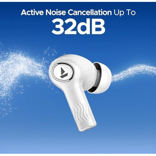 Boat Nirvana Iris Truly Wireless In Ear Ear Buds W/Up To 32 Db Active Noise Cancellation,120 Hrs Playback,Crystal Bionic Sound Powered By Hifi,Beast Mode,Enx Tech,Hearables App(Quartz White)