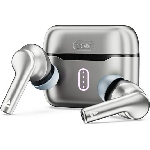 Boat Airdopes 141 Pro Buds, 13Mm Drivers, Metallic Finish, 60Hrs Battery, 4Mics Enx, Fast Charge, Ipx5, V5.3 Bluetooth Tws In Ear Earbuds Wireless Earphones With Mic (Surfer Silver)