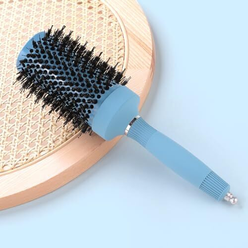 Rey Naturals Thermal Ceramic Hair Brush | Ion-Infused Technology | Anti-Static Boar Bristles| Hair Brush For Women And Men | Hair Comb | Hair Care Products (Ice Blue) (Big Size)