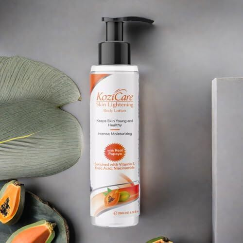 Kozicare Cream Papaya Body Lotion For All Skin Types | Shea Butter Body Lotion, Niacinamide & Kojic Acid Body Lotion | Reduce Dryness & Flakiness | Soft, Supple & Moisturize Skin - 200 Ml