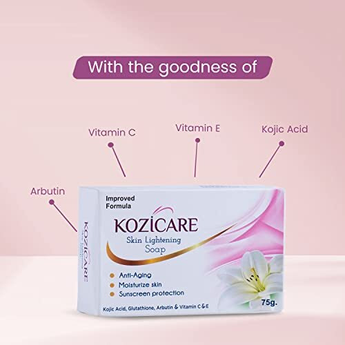 Kozicare Skin Lightening Soap With 0.50% Kojic Acid,0.50% Arbutin, 0.50% Vitamin C, 0.50% Vitamin E, 0.30% Glutathione |Sun Screen Protection |Keeps Your Skin Young And Moisturised - 75G (Pack Of 9)