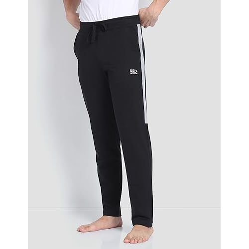U.S. Polo Assn. Men Solid Cotton Or001 Relaxed Fit Track Pants - Pack Of 1 (Black L)