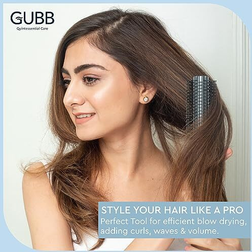 Gubb Elite Range Round Hair Brush For Blow Drying & Hair Styling Perfect Tool For Efficient Blow Drying, Adding Curls, Waves & Volume | Premium Nylon Bristles To Gently Shape & Style Your Locks | Lightweight , Long Lasting Curles & Waves - For All Hair Types - For Women, Men, Wet And Dry Hair