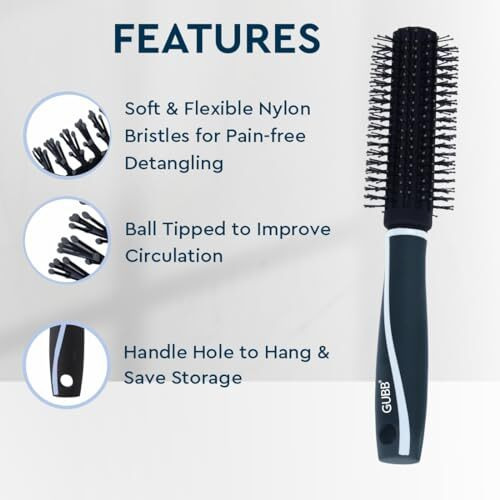Gubb Vogue Range Round Hair Brush  Great For Efficient Blow Drying, Adding Curls, Waves & Volume | Premium Nylon Bristles To Gently Shape & Style Your Locks | Lightweight , Long Lasting Curles & Waves - Hair Brush For All Hair Types - For Women, Men, Wet And Dry Hair
