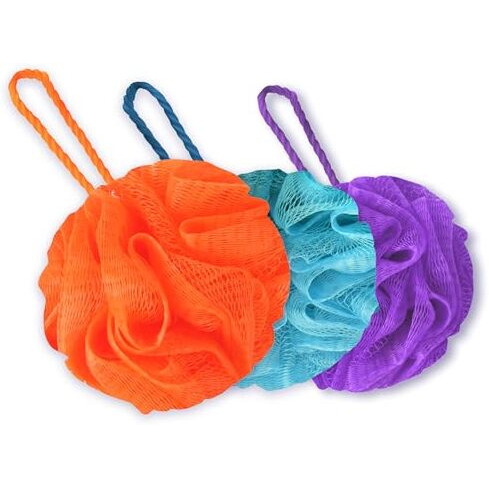 Gubb Exfoliating Loofah For Bathing | Bath Shower Loofah Sponge Scrubber | Perfect Loofah For Women And Men | Skin-Friendly Gentle Exfoliator | Loufa/Luffa/Poof/Pouf | Pack Of 3 (Multiple Colours)