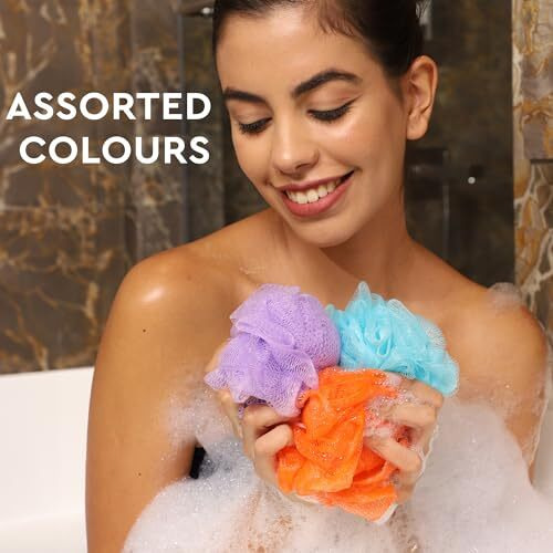Gubb Exfoliating Loofah For Bathing | Bath Shower Loofah Sponge Scrubber | Perfect Loofah For Women And Men | Skin-Friendly Gentle Exfoliator | Loufa/Luffa/Poof/Pouf | Pack Of 3 (Multiple Colours)