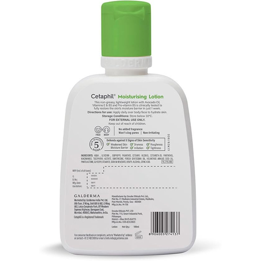 Cetaphil Moisturizing Lotion For Dry To Normal, Sensitive Skin| 100 Ml| Moisturizer With Niacinamide, Panthenol| Non-Greasy, Won T Clog Pores| Dermatologist Recommended| Paraben, Sulphate Free