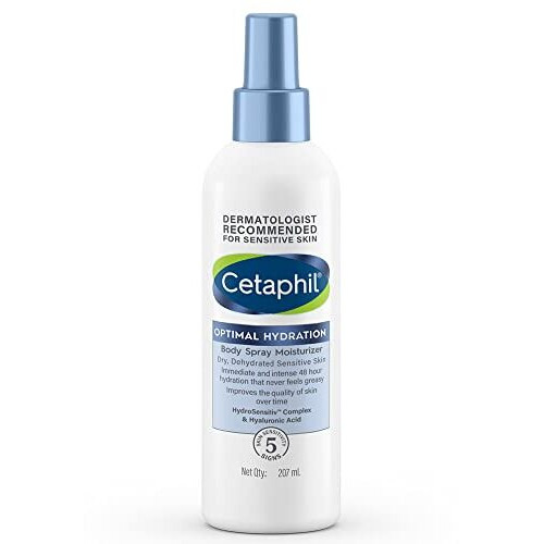 Cetaphil Optimal Hydration Body Spray Moisturizer 207Ml | Lightweight Moisturizer & Non-Greasy | Hyaluronic Acid, Sunflower Oil, Blue Daisy Extract