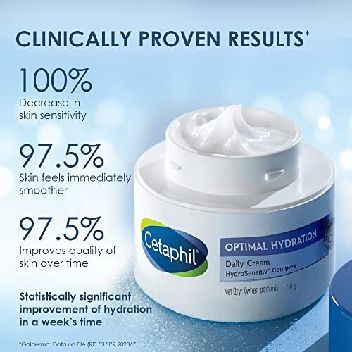 Cetaphil Optimal Hydration Daily Cream 50G | Lightweight Moisturizer & Fast Absorption | Hyaluronic Acid, Blue Daisy Extract, Niacinamide