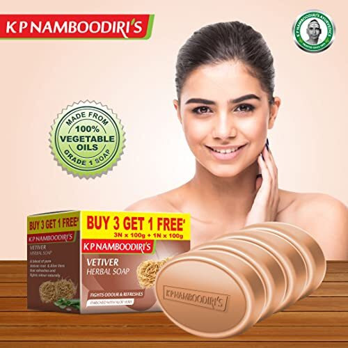 K.P. Namboodiri S Vetiver Herbal Soap 100G Each, 4 Pieces (Pack Of 2)