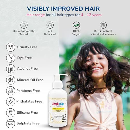 Simply Kids 2-In-1 Shampoo & Conditioner For 4-12 Years | Ph Balanced, Efficacy Proven | Softens, Strengthens & Detangles | Natural Ingredients, No Harmful Chemicals | Tear-Free, Gentle Formula | Safe For All Hair Types | 175Ml